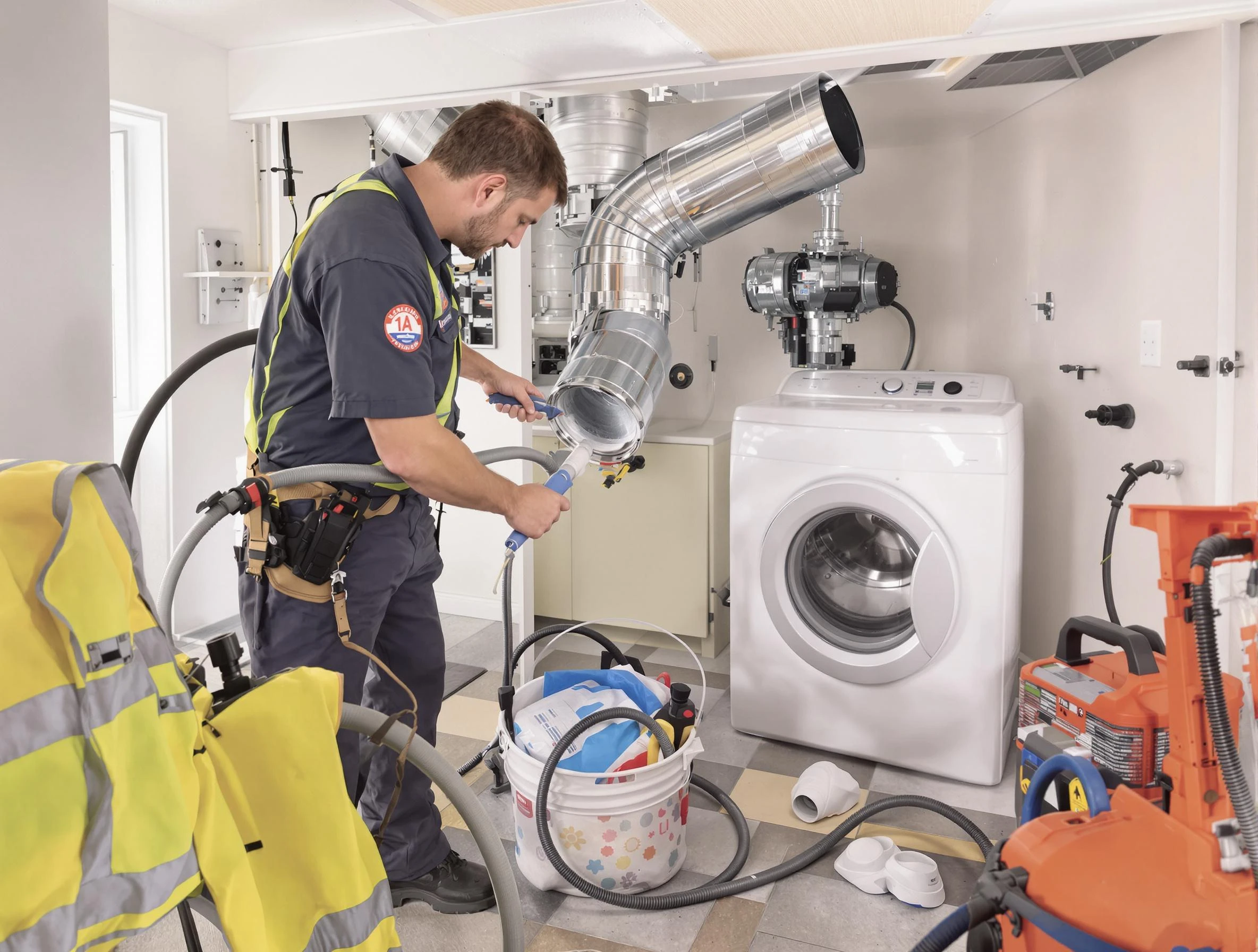 Cherry Hills Village Dryer Vent Cleaning technician using specialized equipment to clear severe dryer vent blockage in Cherry Hills Village