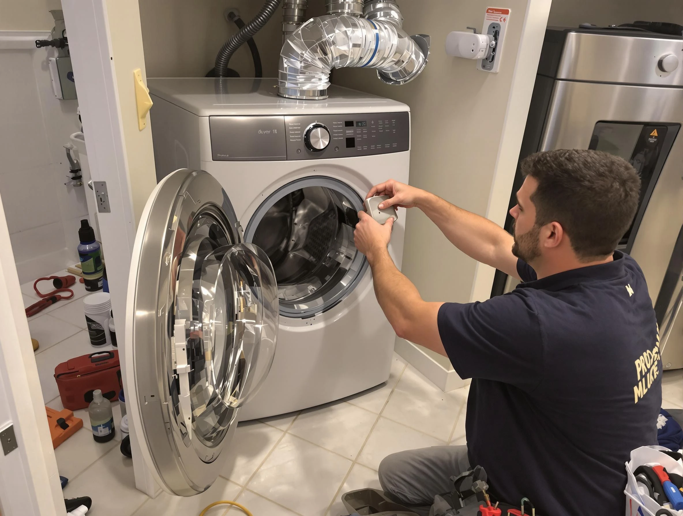 Cherry Hills Village Dryer Vent Cleaning technician performing precise dryer vent hose installation in Cherry Hills Village
